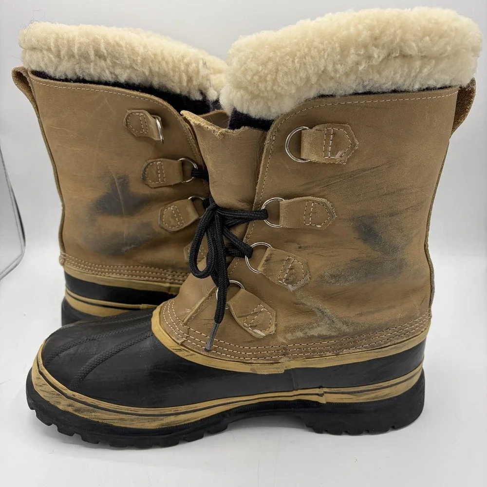 VTG Sorel Caribou Boots Mens 11 Brown Leather Winter Snow Waterproof Made Canada